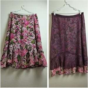 Godet Skirt Ladies L (12/14) Black Pink Floral Fairycore Casual Reversible